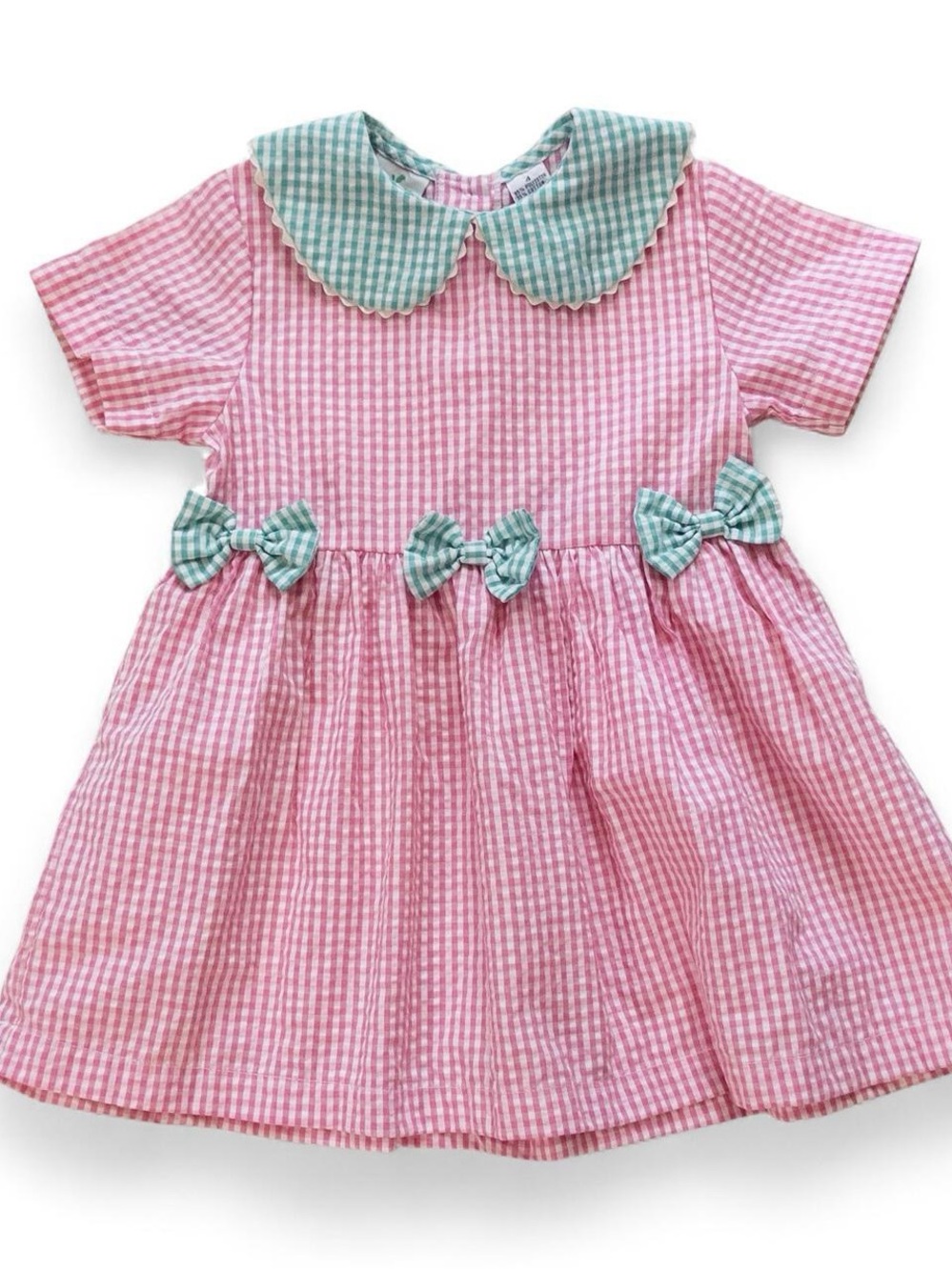 Vintage Radishes & Roses Pink & Green Gingham Bow Dress 4
